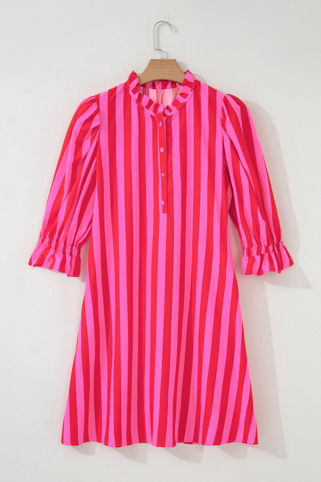 Presley Striped V-Neck Shift Mini Dress with Ruffle Cuffs
