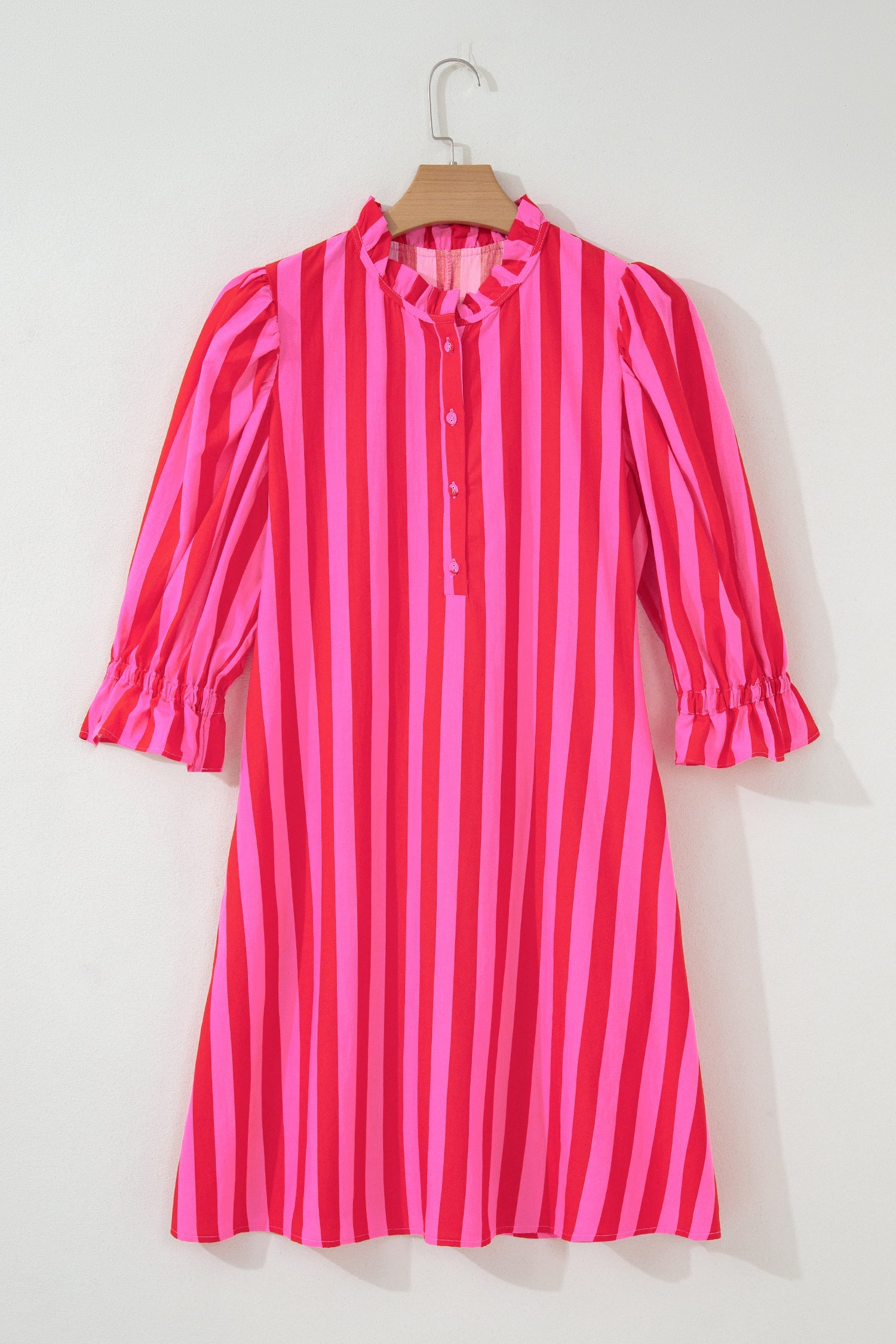 Presley Striped V-Neck Shift Mini Dress with Ruffle Cuffs