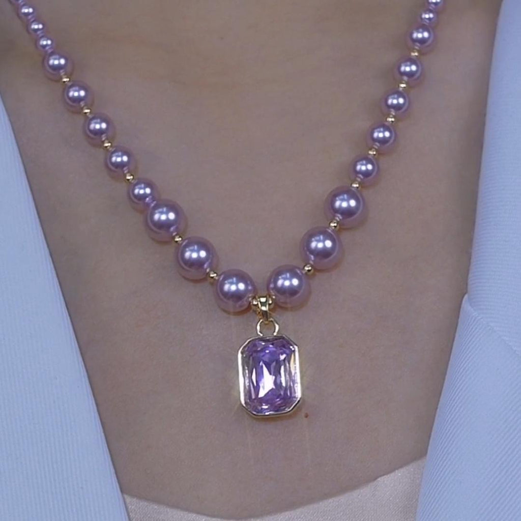 Light-luxury Purple Beaded Square Pendant Sweater Chain