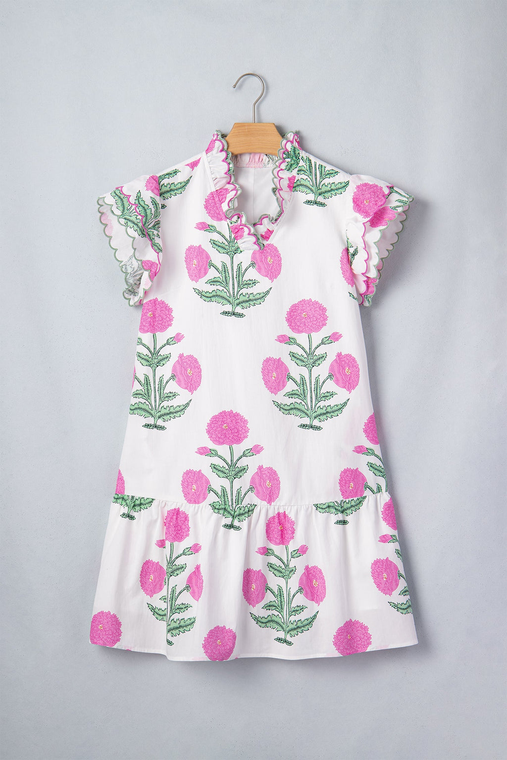 Floral Print V-Neck Mini Dress with Scalloped Embroidery Details - Image 2