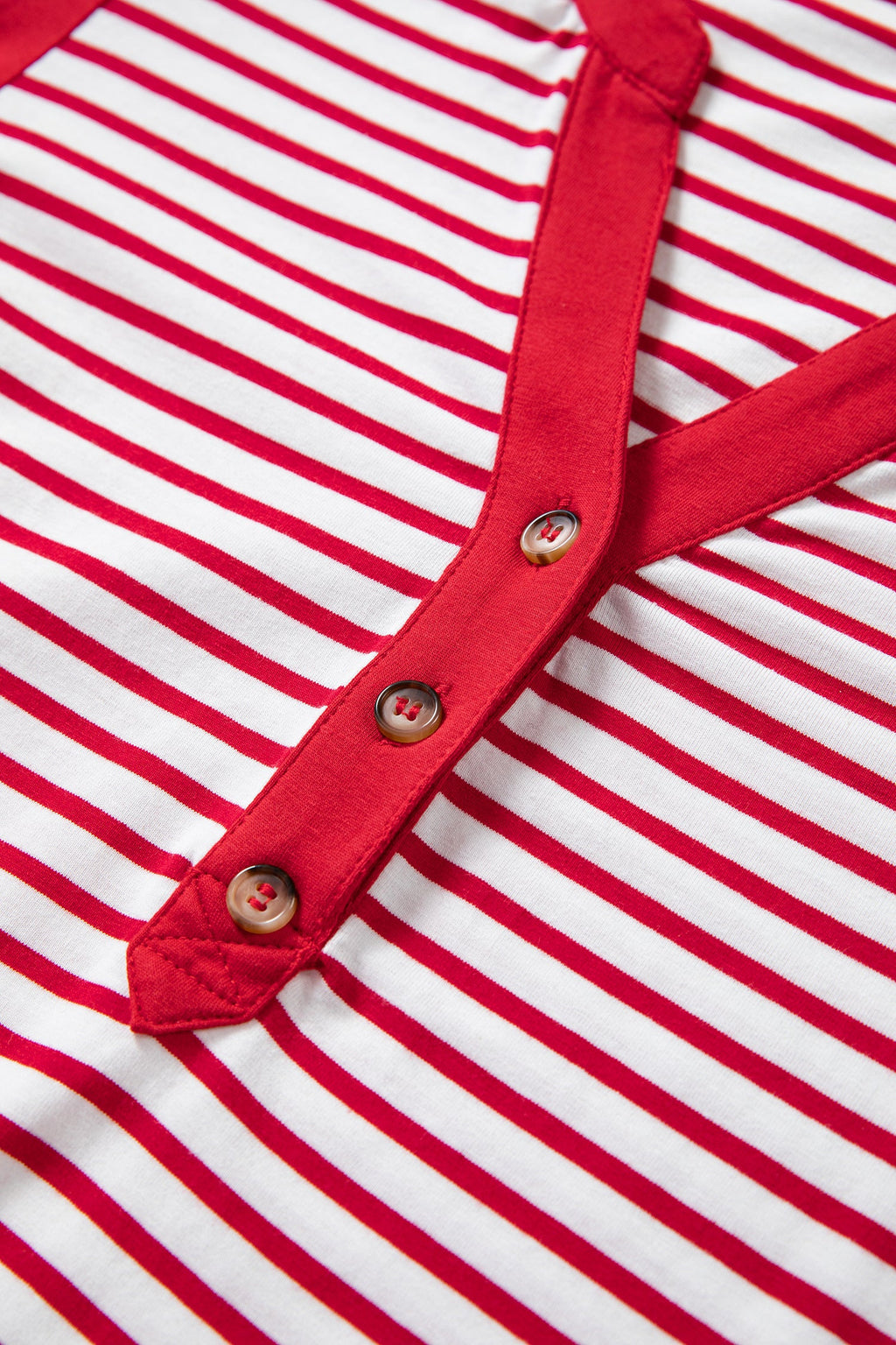 Wrenley Striped 3/4 Sleeve Patchwork Top with Split Neck