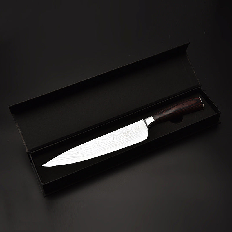 Professional Damascus Pattern Chef Knife Silver Dark-Brown