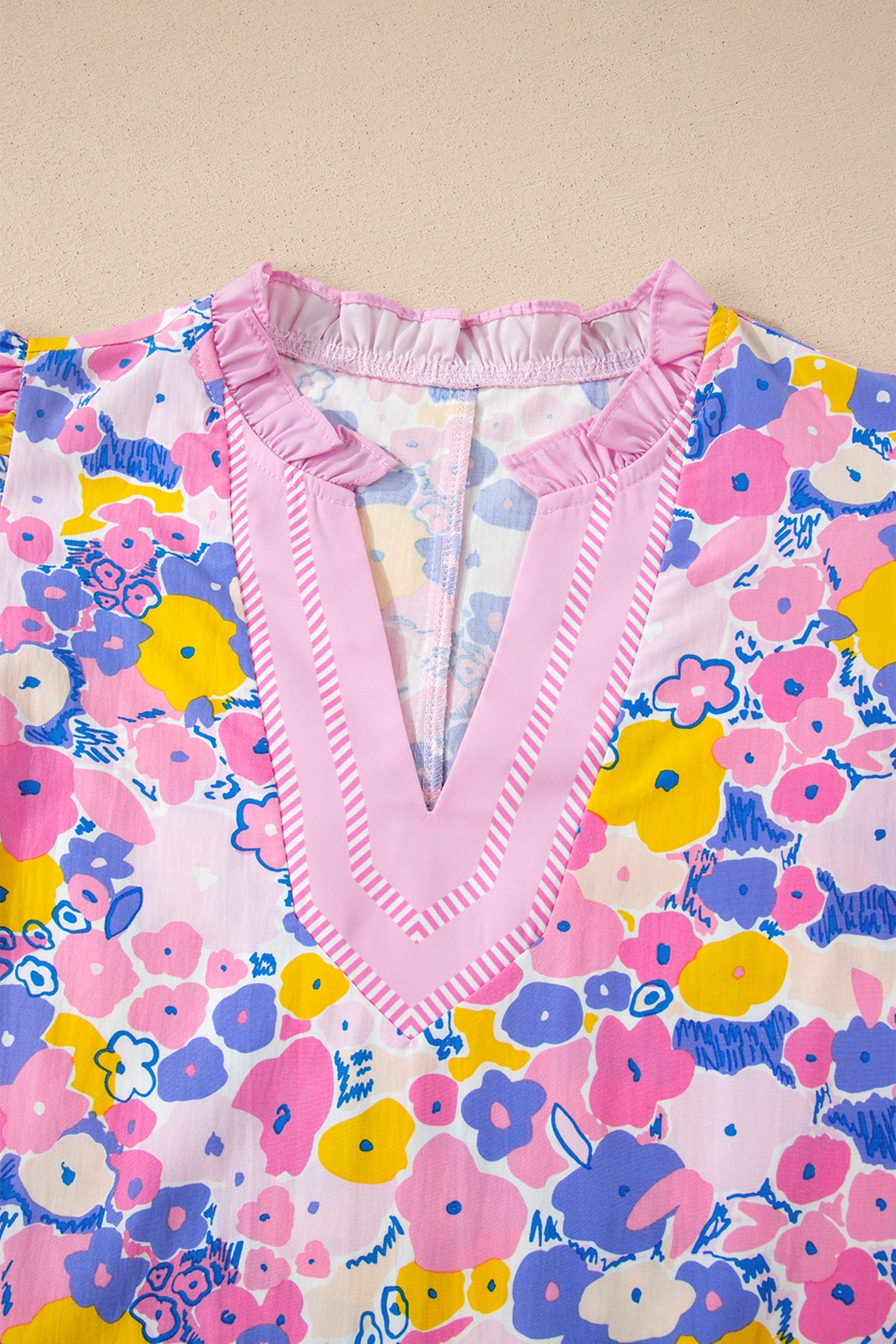 Floral Print V-Neck Flutter Sleeve Blouse in Pink Multi - Image 4