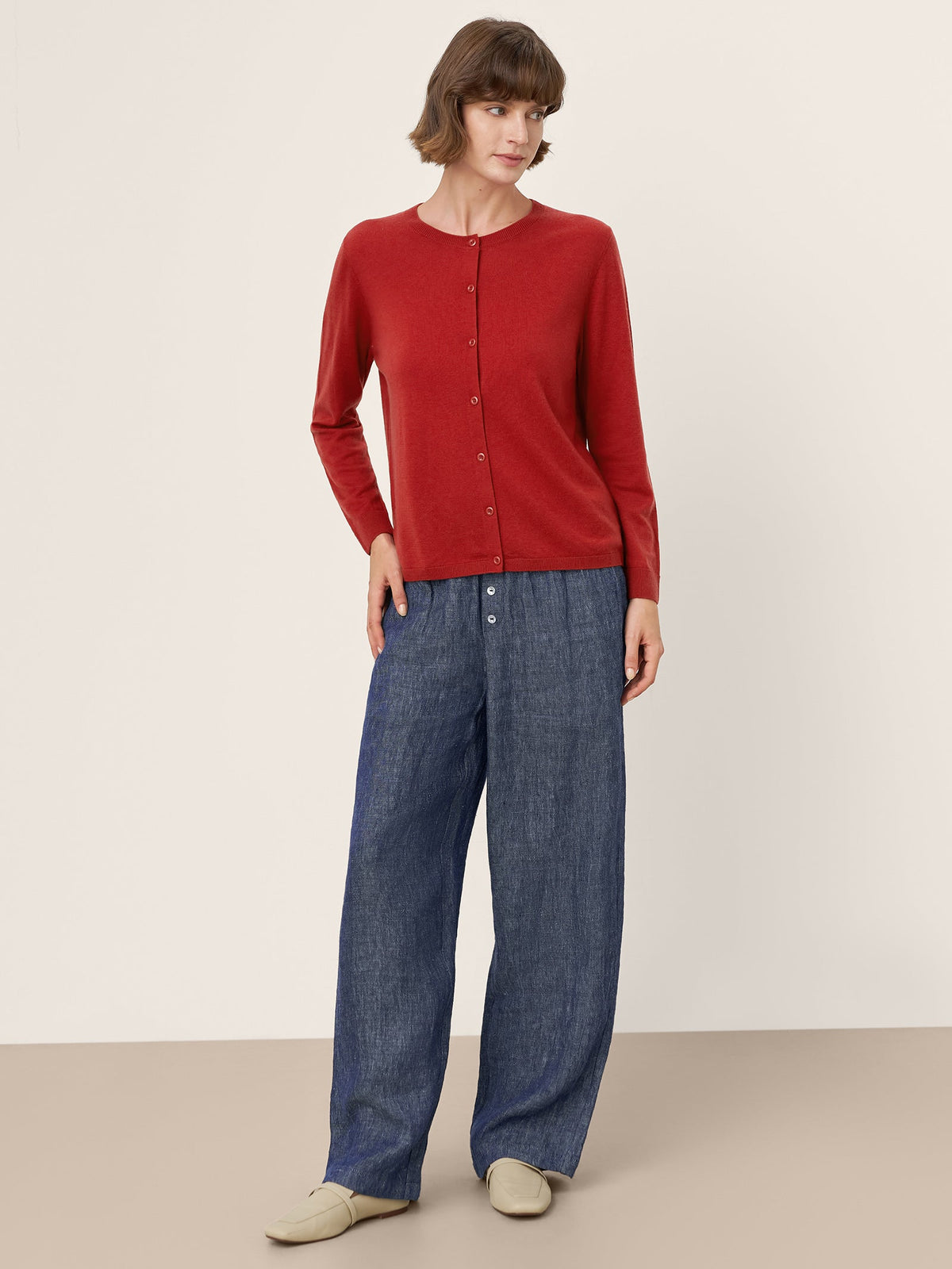 100% Extra-Fine Merino Wool Buttoned Knit Cardigan CAYLA