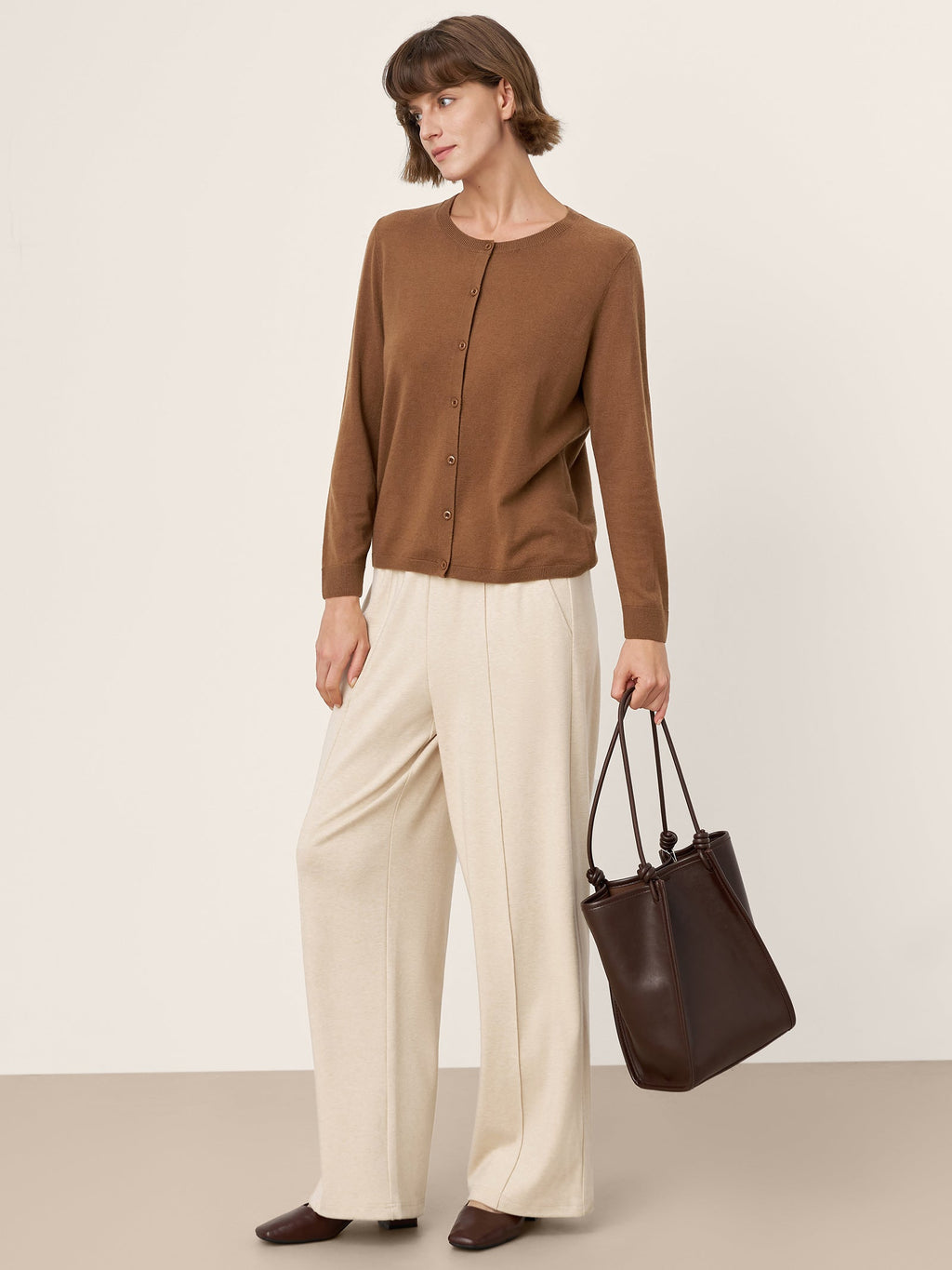 100% Extra-Fine Merino Wool Buttoned Knit Cardigan CAYLA
