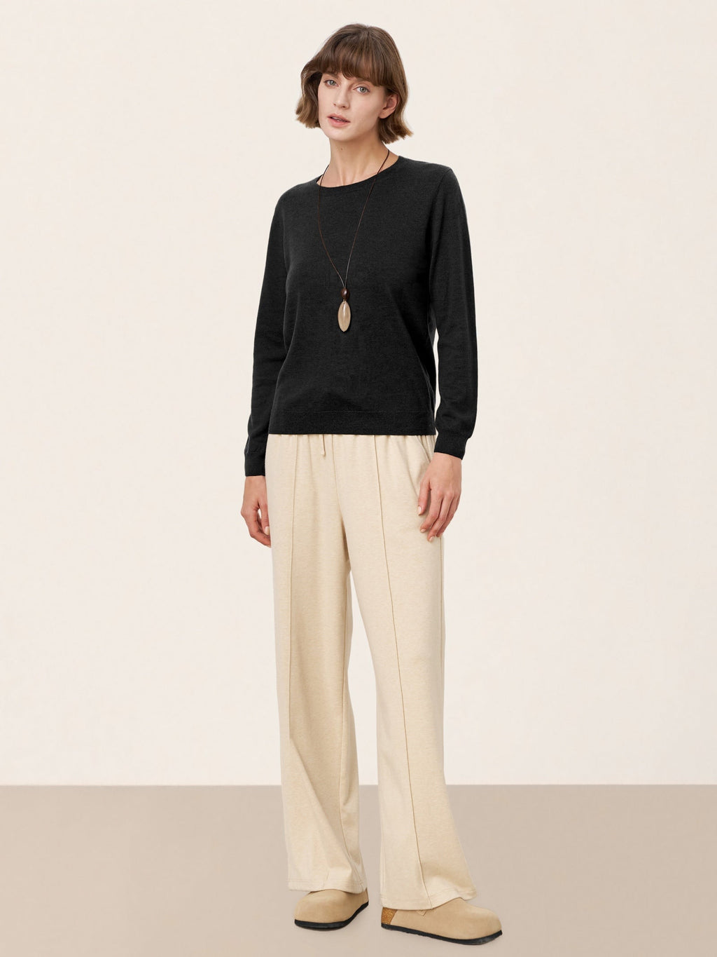 100% Extra-Fine Merino Wool Essential Crew Neck Knit Sweater BRIDGET