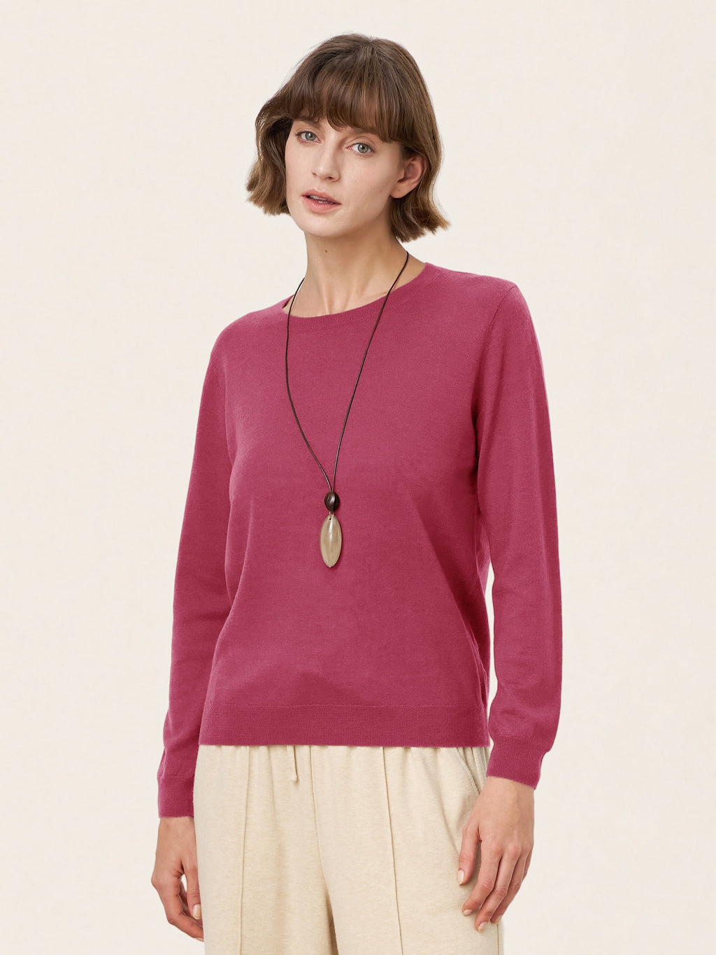 100% Extra-Fine Merino Wool Essential Crew Neck Knit Sweater BRIDGET