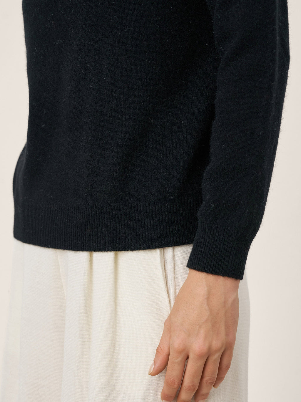 Premium Cashmere Blend Hand-Finished Seamless Mock Neck Ribbed Sweater RHEA