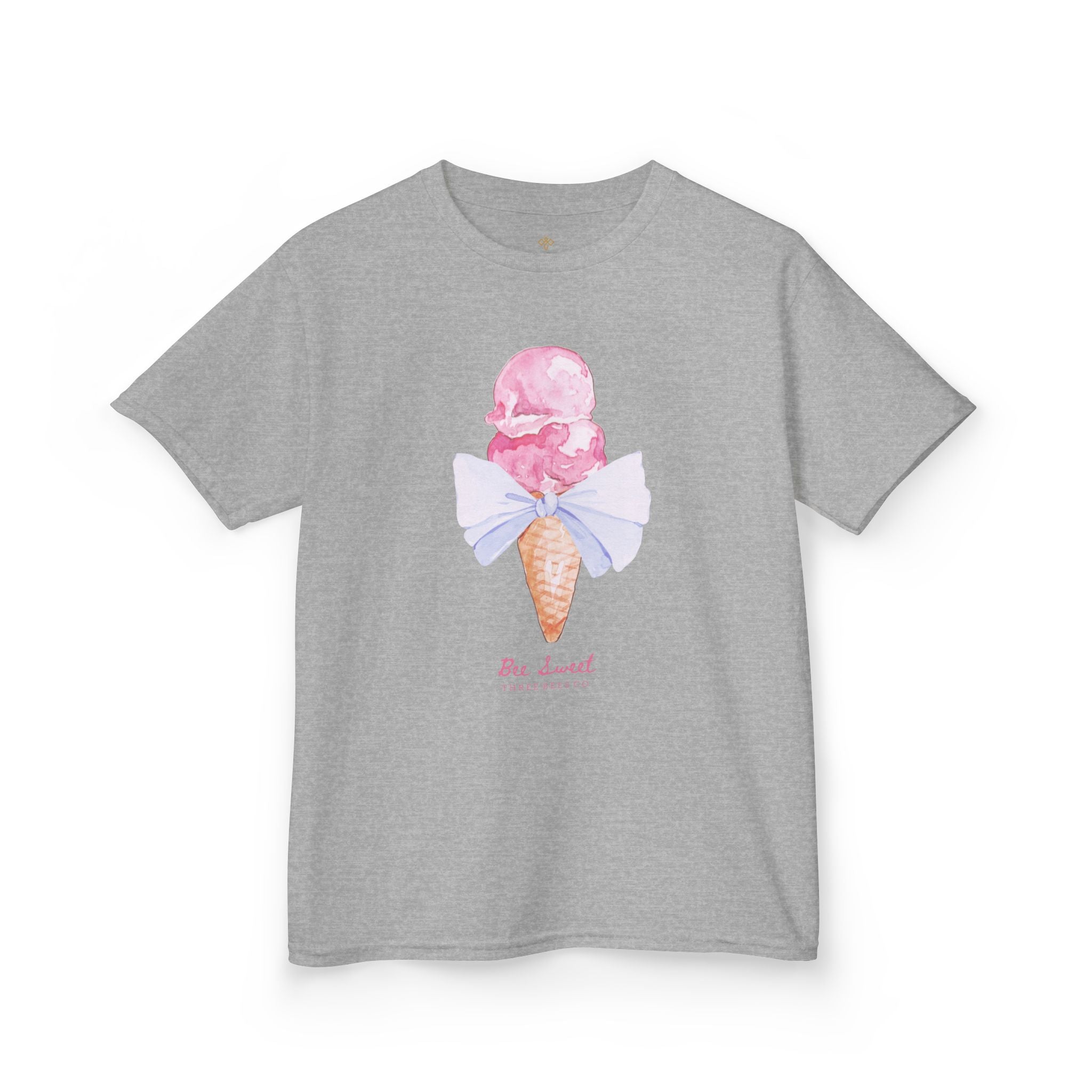 Bee Sweet Preppy Ice Cream Cone with Bow Girls Short Sleeve Youth Hive Tee