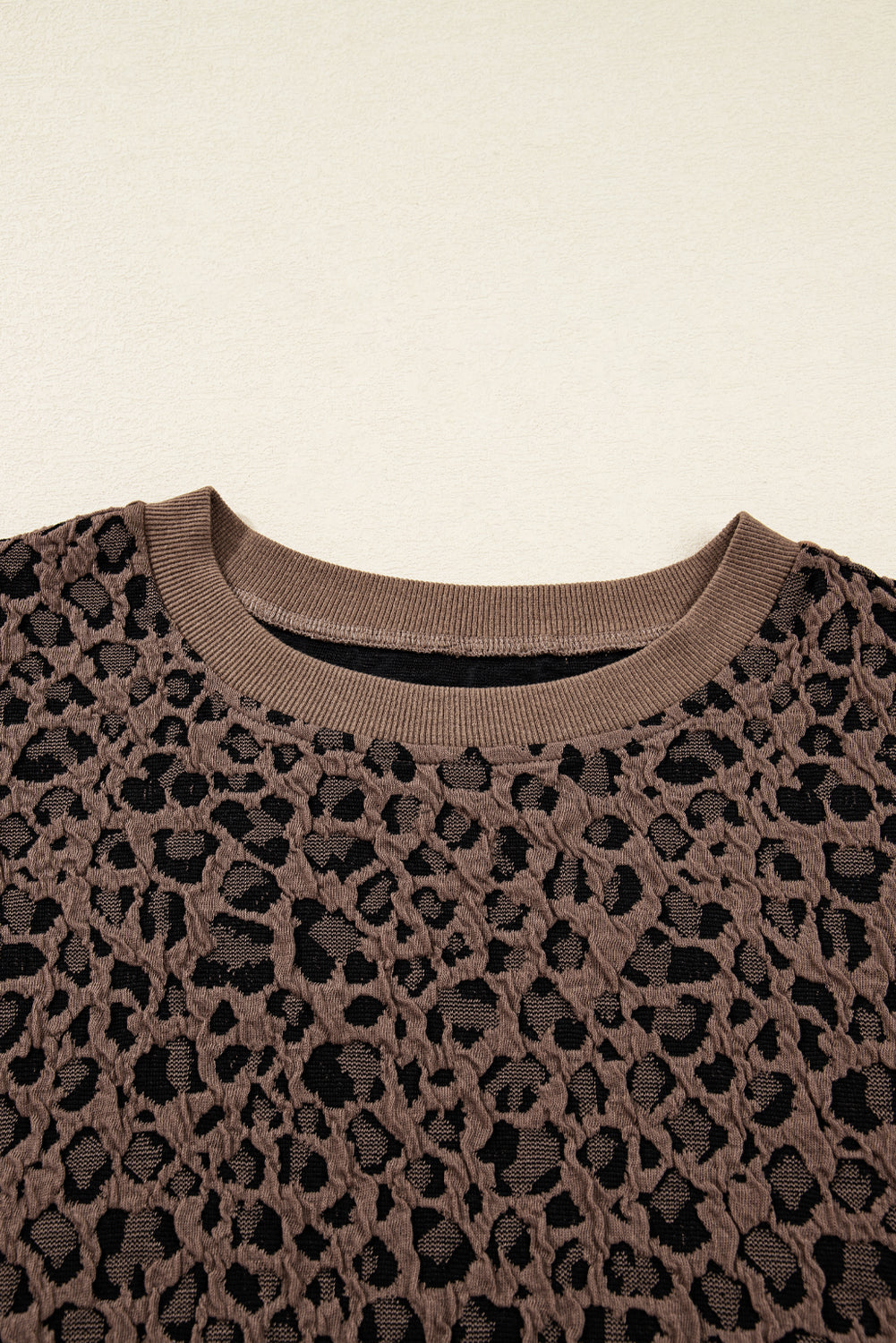 Leopard Ribbed Trim Long Sleeve Top