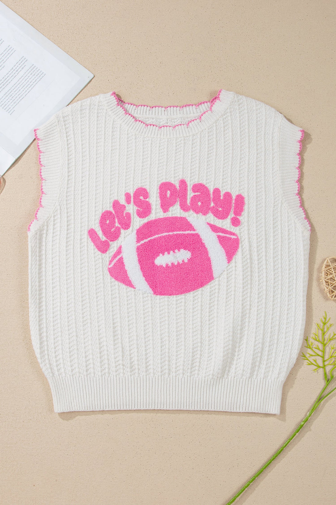 Textured Knit Sleeveless Sweater Football Graphic Top