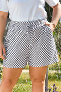 Gray Checkerboard Lace-Up High Waist Casual Shorts