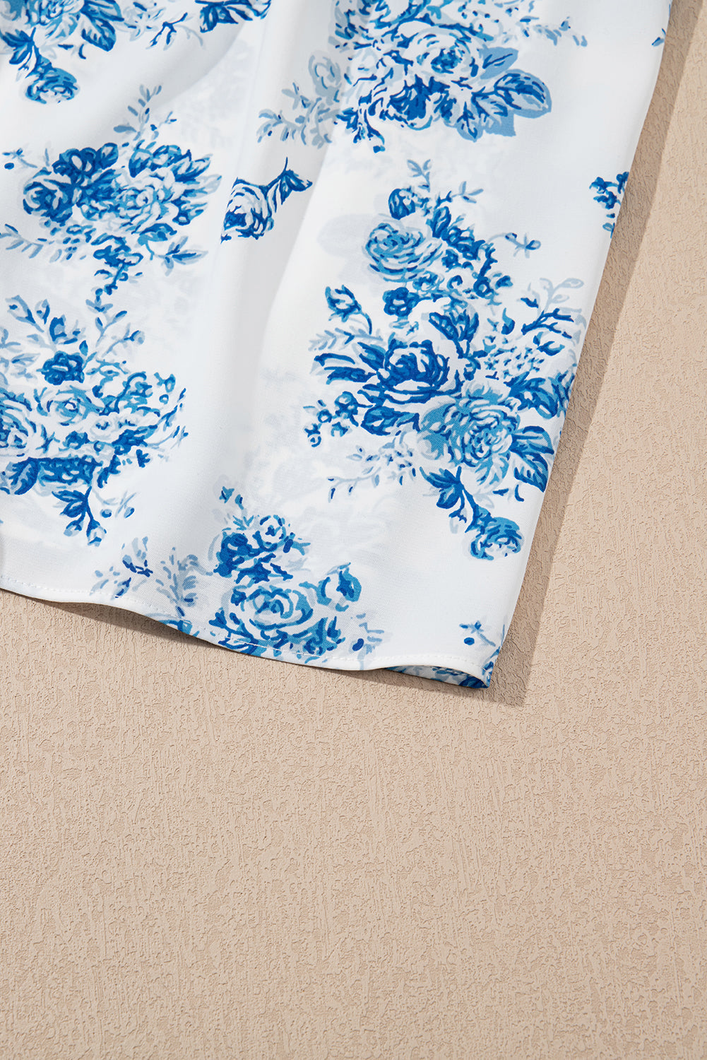 Sky Blue Floral Shirred Knot Shoulder Sleeveless Dress