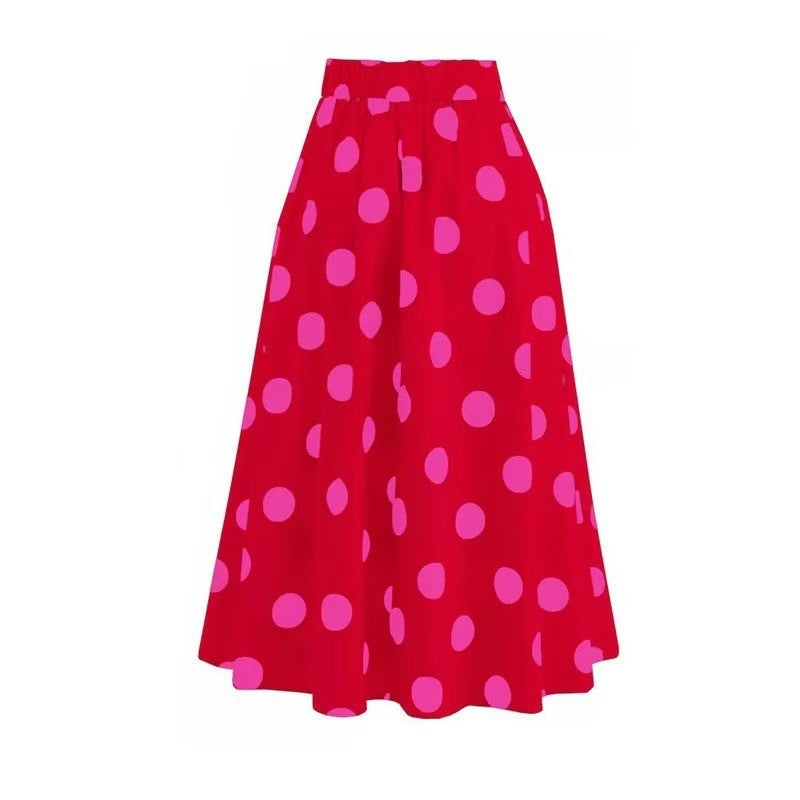 Women's Retro Polka Dot Sleeveless A-Line Midi Swimwear Skirt Suit