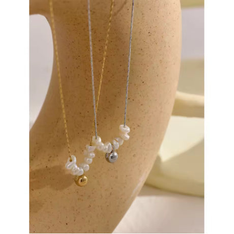 Natural Pearl Beads Chic Exquisite Necklace Thin Chain Stainless Steel Minimalist Charm Collar Jewelry Women
