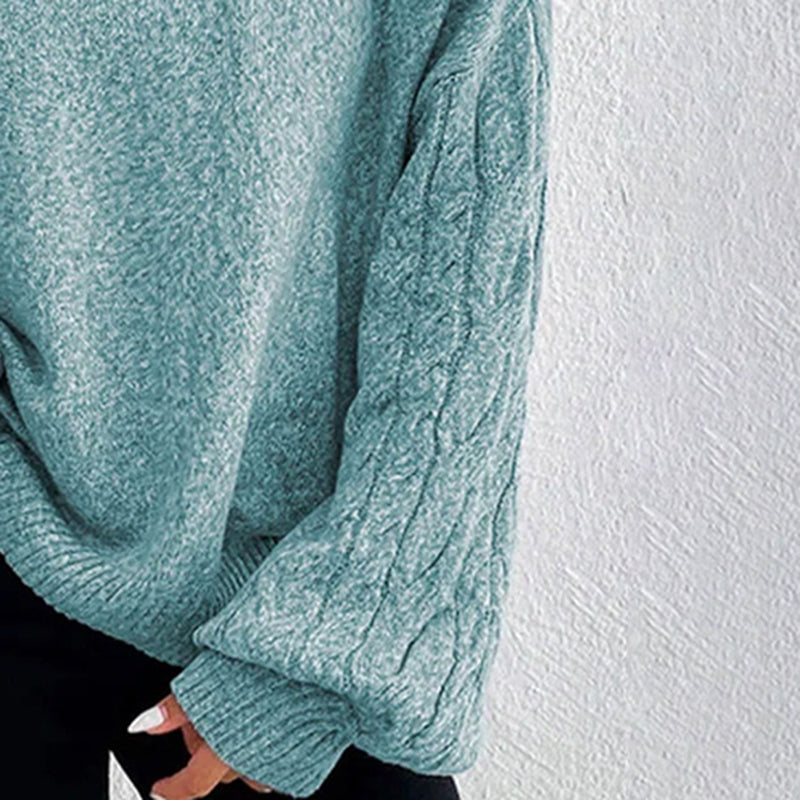 Women's Cold Shoulder High Neck Cable Knit Sweater Pullover - Image 2