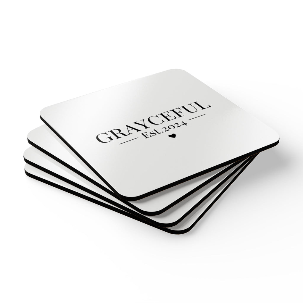 Modern Minimalist Corkwood Coaster Set, White and Brown - 4 Piece