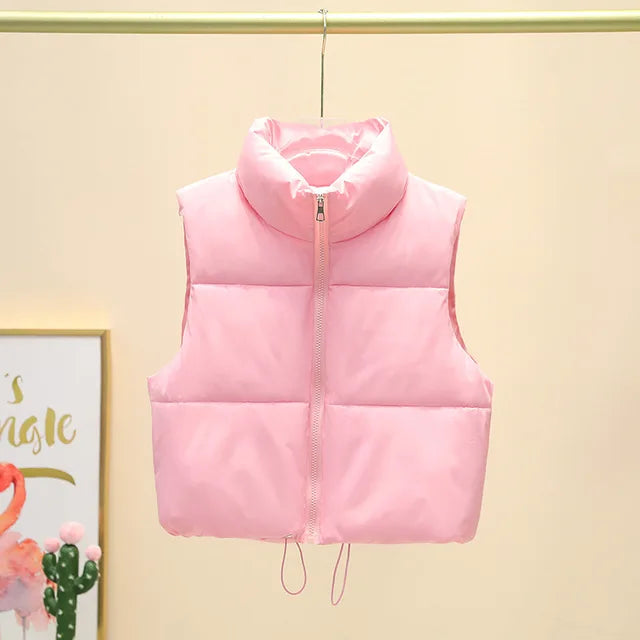 Warm Harajuku Cropped Puffer Vest for Women - Multiple Colors - Image 11