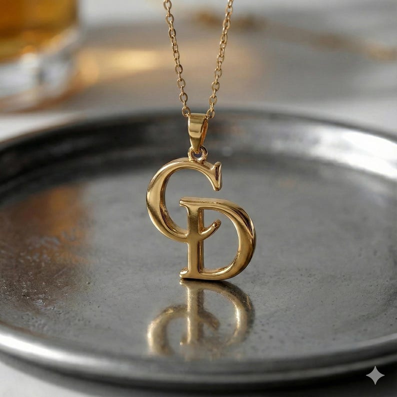 Custom Interwoven Double Letter Pendant Necklace in Gold Tone