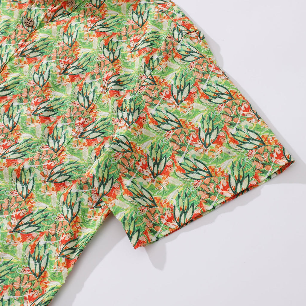 Men's Seaweed Print Hawaiian Shirt Cotton Short Sleeve Aloha