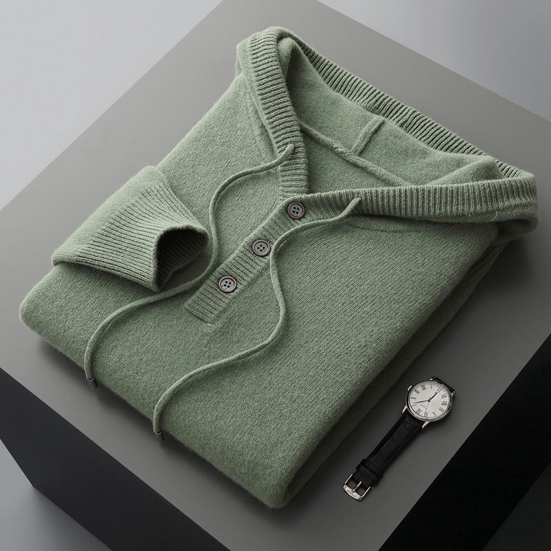 Men's Relaxed Fit Knit Button Hoodie Sweater - Modern Casual Pullover