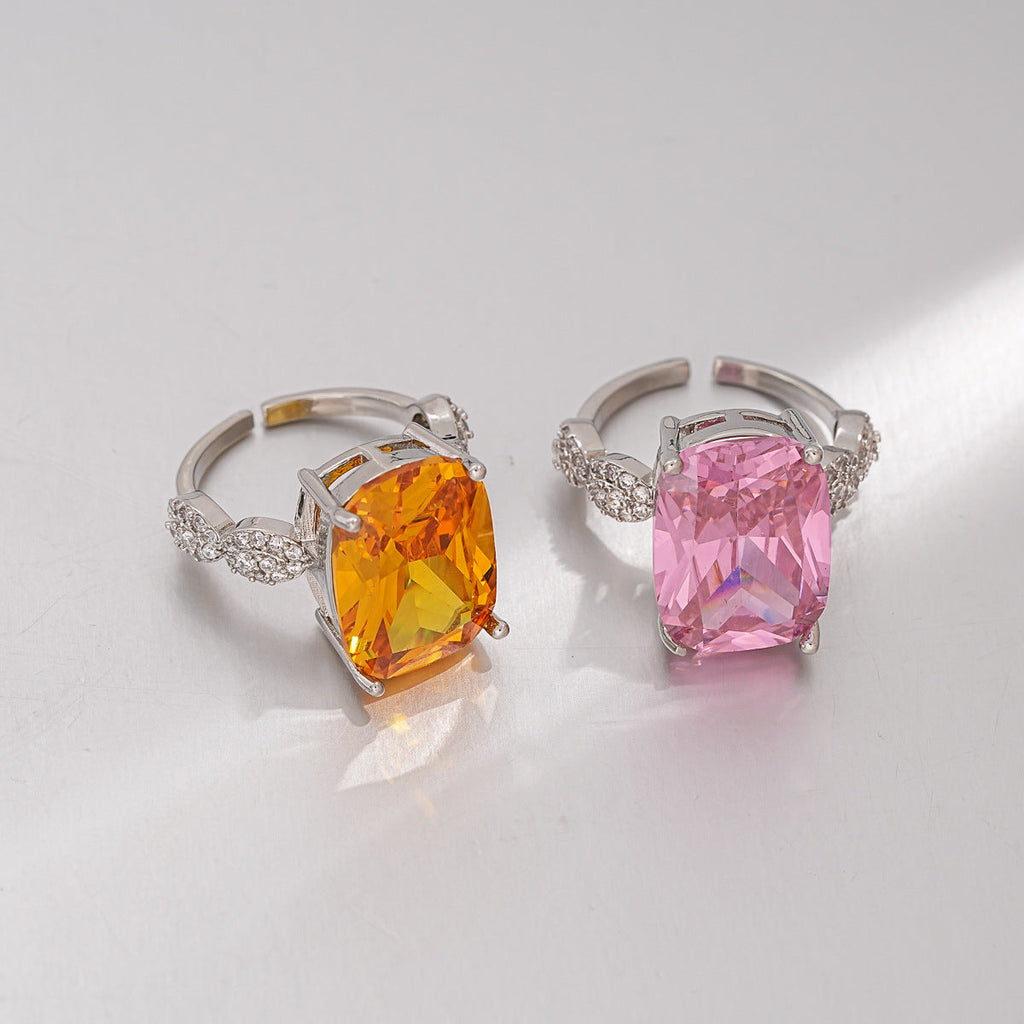 Radiant Cut Shiny Zircon Open Ring Fashion Women Finger Jewelry For Daily Dating Banquet Party Occasions