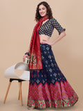 Elegant blue brocade jacquard lehenga set with dupatta and unstitched choli