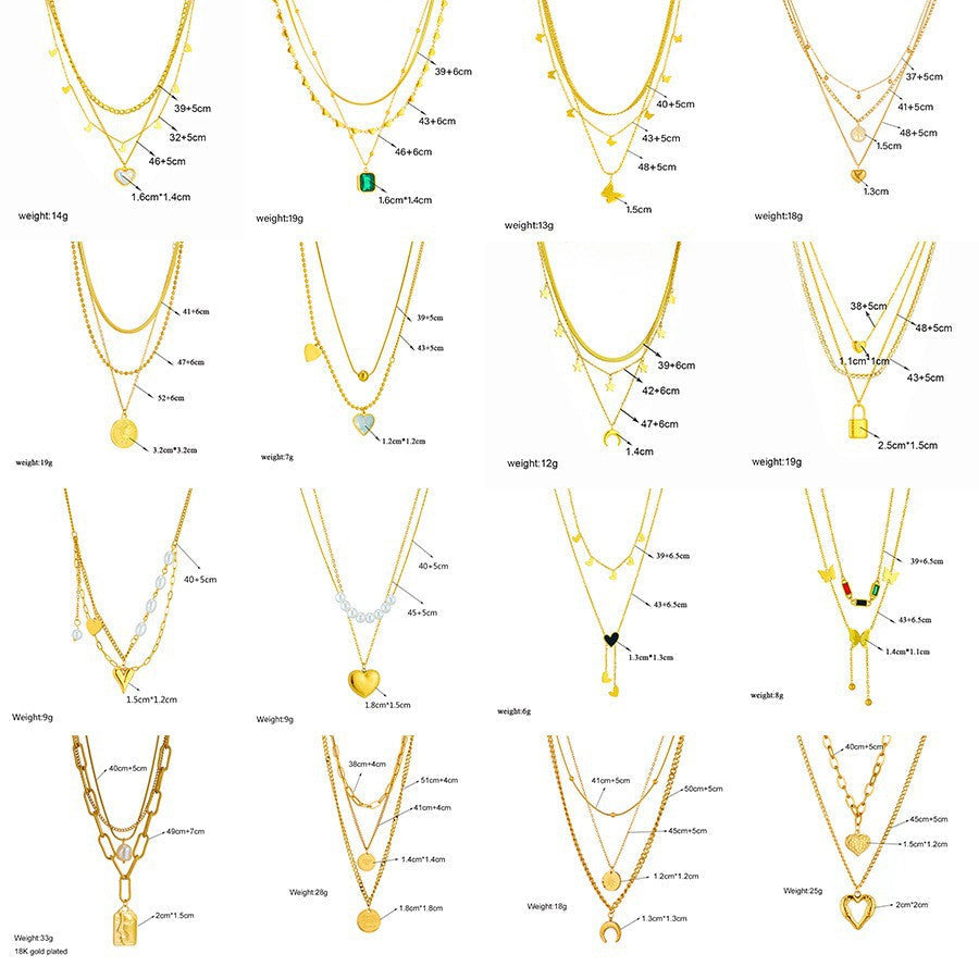 European And American Retro Butterfly Pearl Double-Layered Necklace For Women, Cross-Border Light Luxury Niche Stainless Steel Gold-Plated Jewelry Necklace