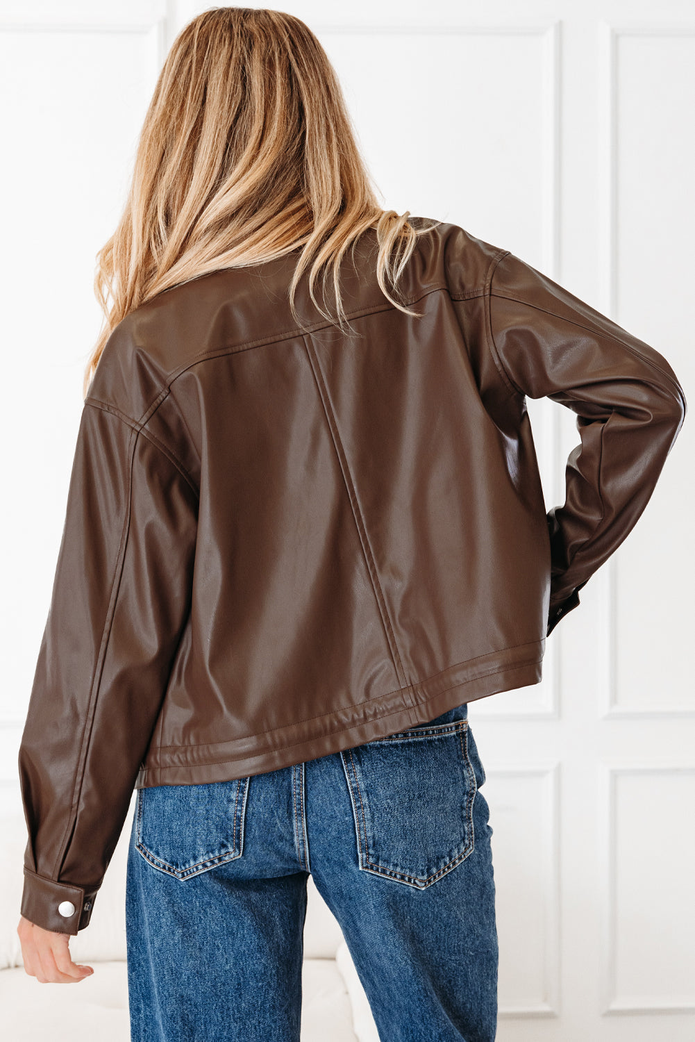 112 Chicory Coffee Leather Jacket - Double Flap Pocket Drawstring