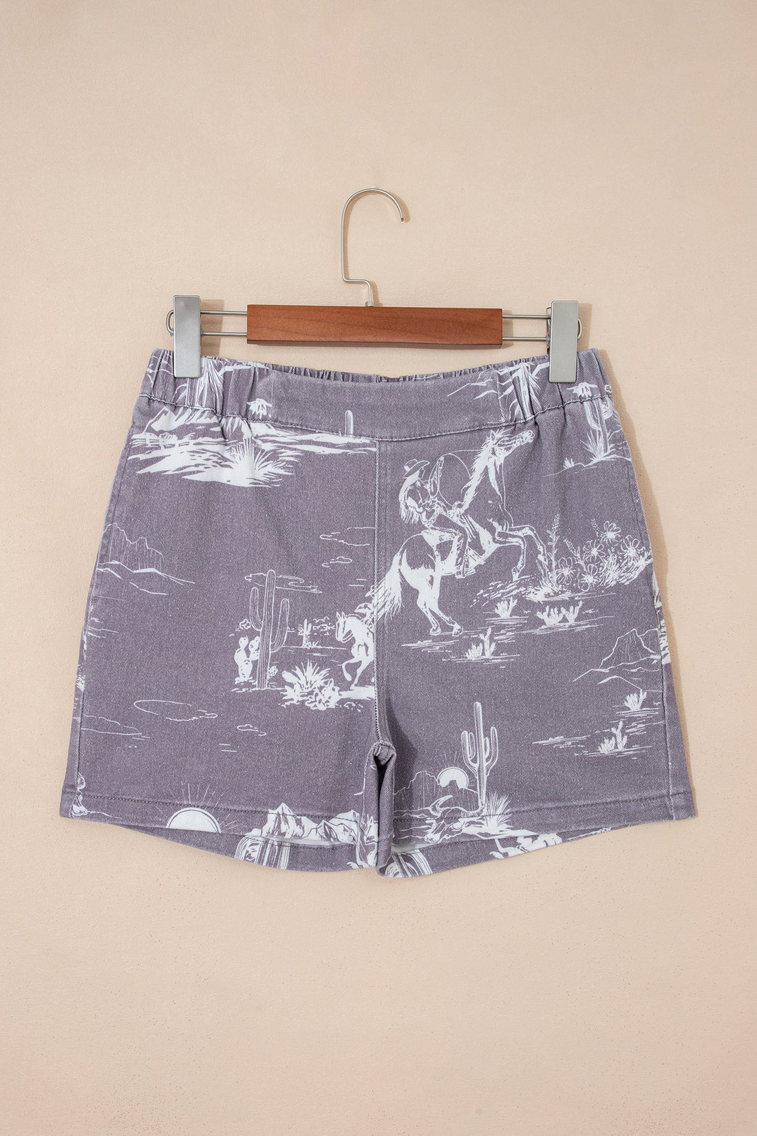 Western Cowboy Graphic Denim Elastic Waist Shorts