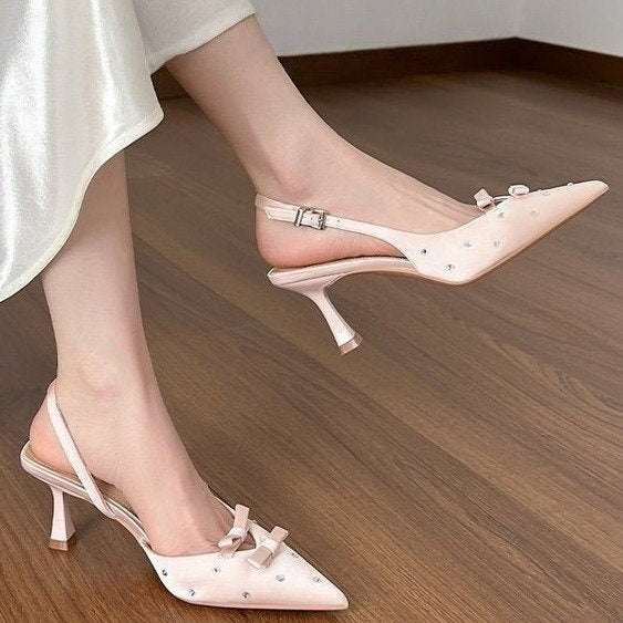 Women's Bowknot Rhinestone Slingback Stiletto Heels