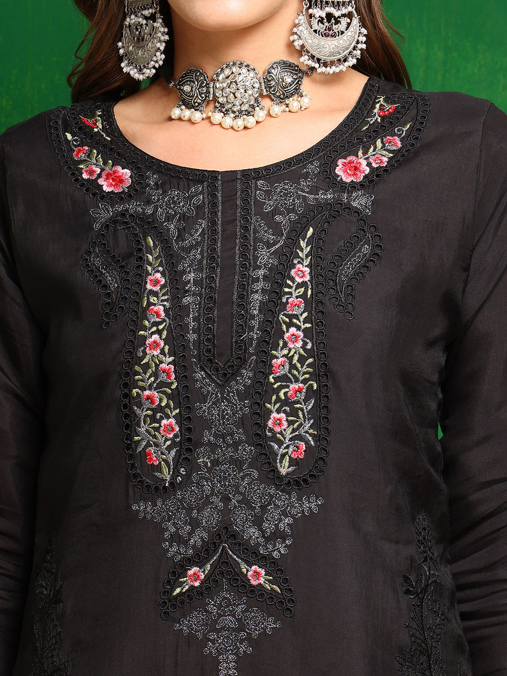 Black Pakistani Embroidered Kurta Set with Dupatta