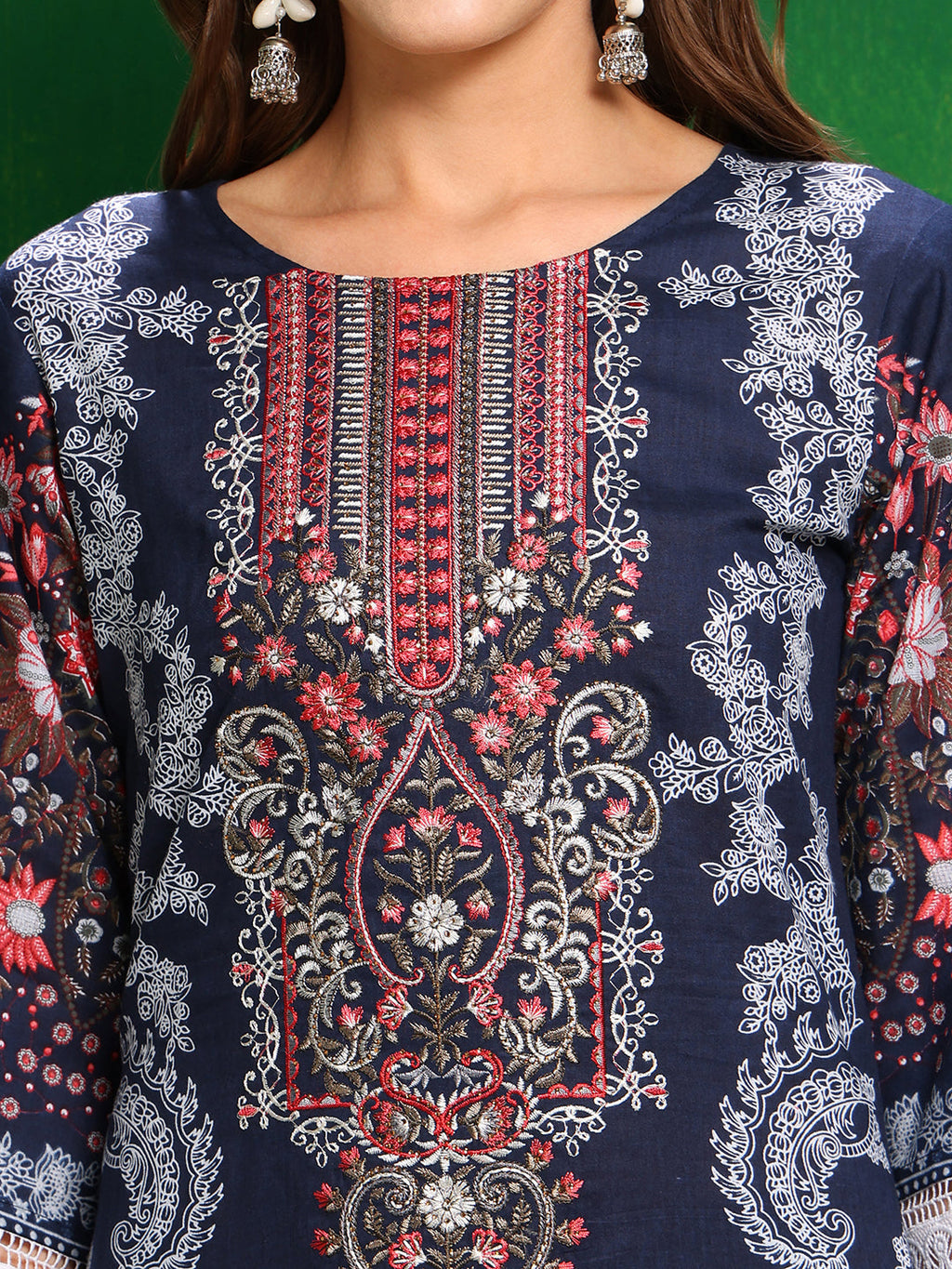 Pakistani Printed Kurta Set with Pant and Dupatta, Blue