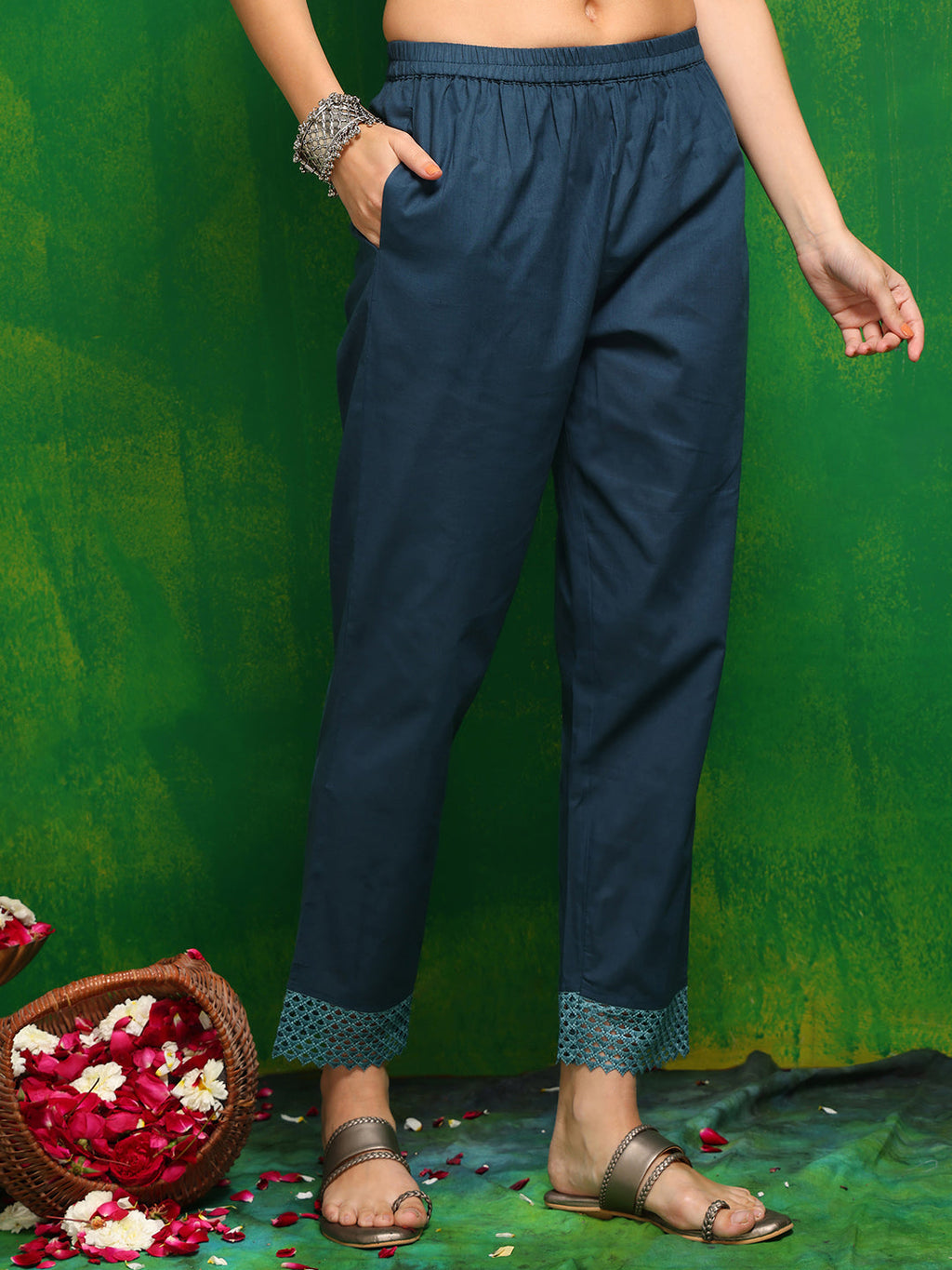 Teal Pakistani Style Printed Kurta Set with Pant and Dupatta