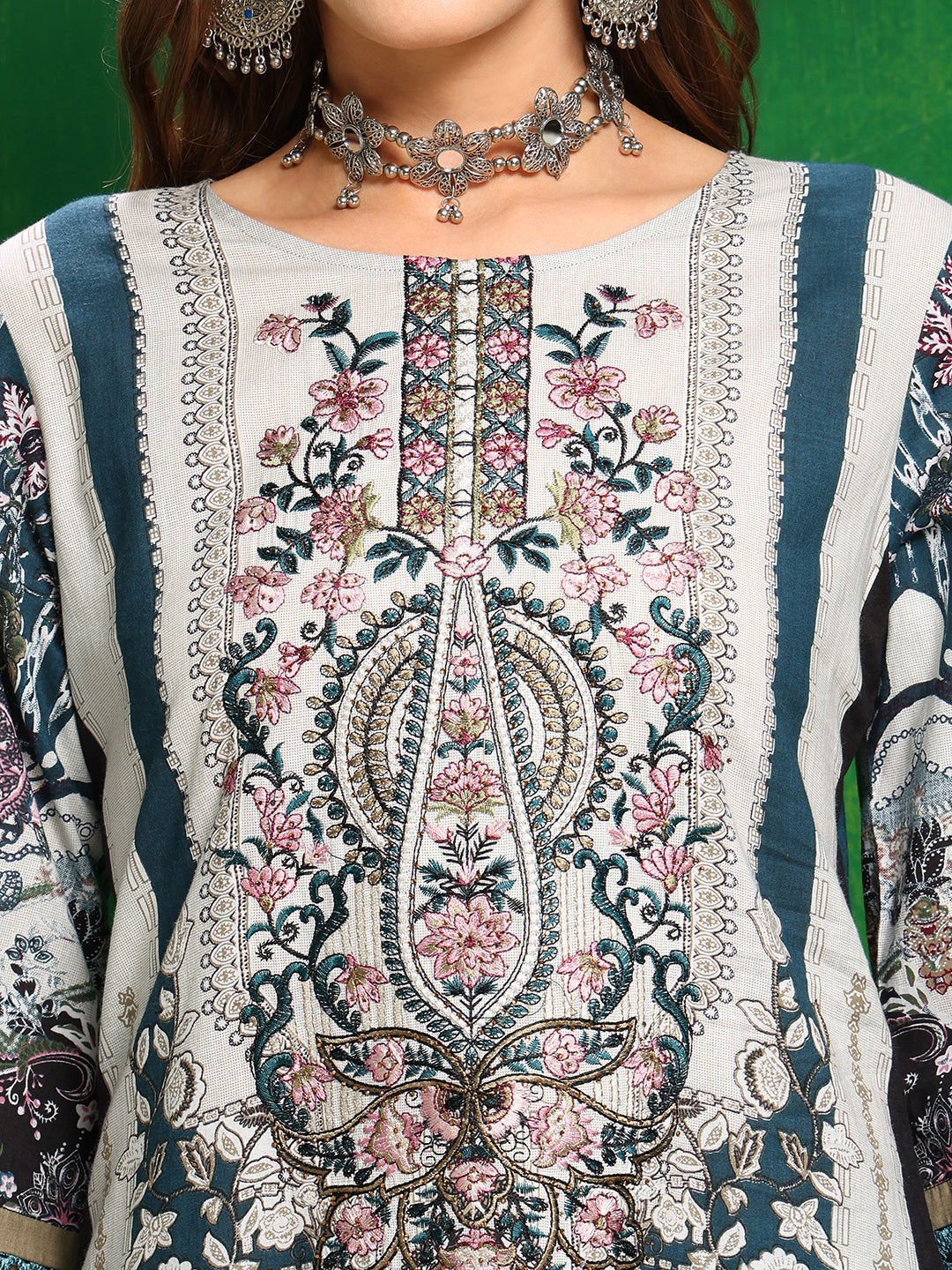 Teal Pakistani Style Printed Kurta Set with Pant and Dupatta