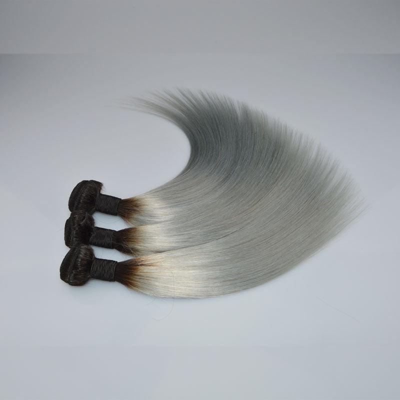 Straight Brazilian Human Hair Wig in Silver Grey