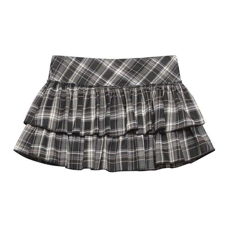 Women's Black Plaid Tiered Ruffle A-Line Mini Skirt - Image 4
