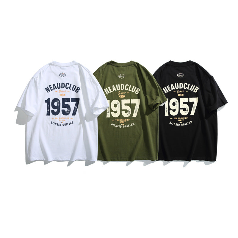 White Loose Casual T-Shirt with Graphic 1957 Print - Image 5