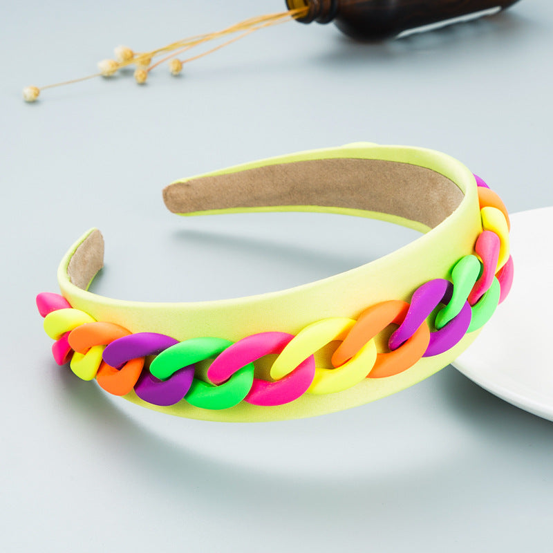 Vibrant Wide Braided Headband with Macaron Color Chain - Image 5