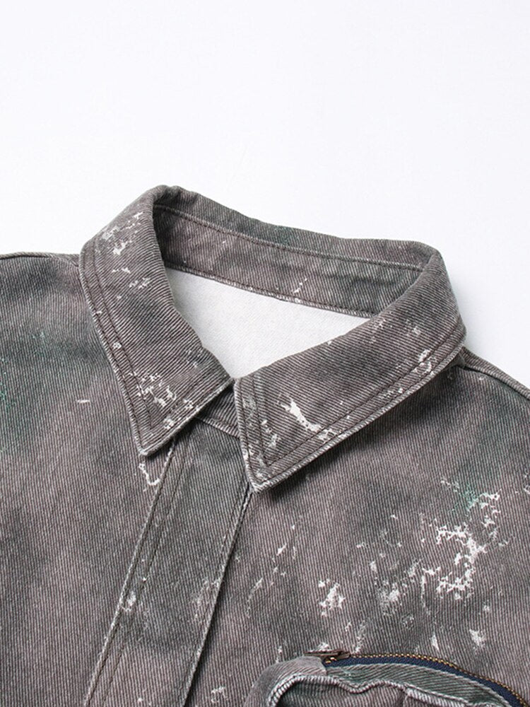 Women's Grey Camouflage Button-Front Utility Flap Pocket Jacket - Image 3