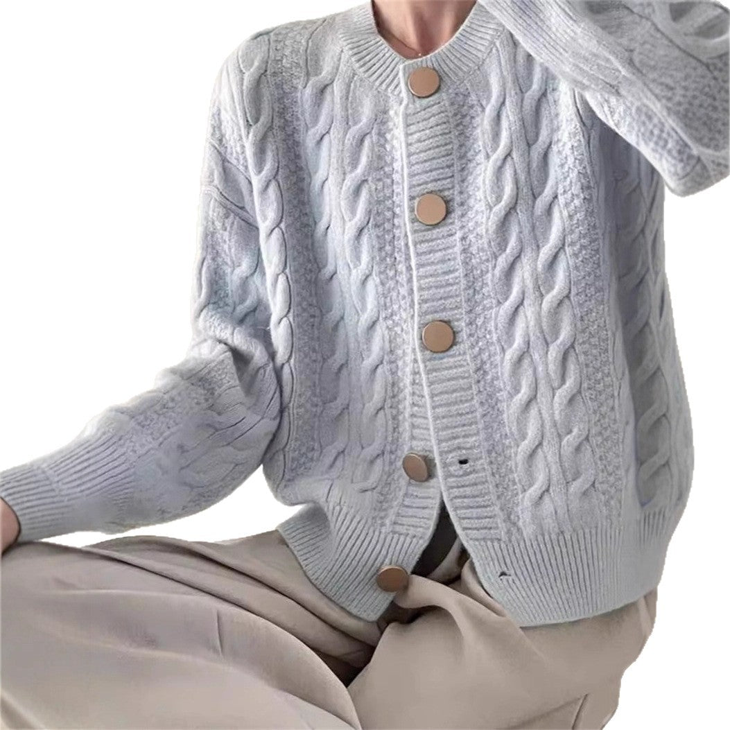 Gentle Cable Knit Cardigan for Women - Soft Round Neck Sweater - Image 5