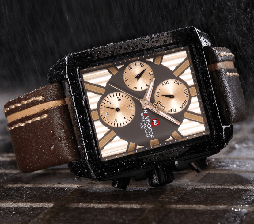 Men's Retro Waterproof Chronograph Watch with Genuine Leather Strap