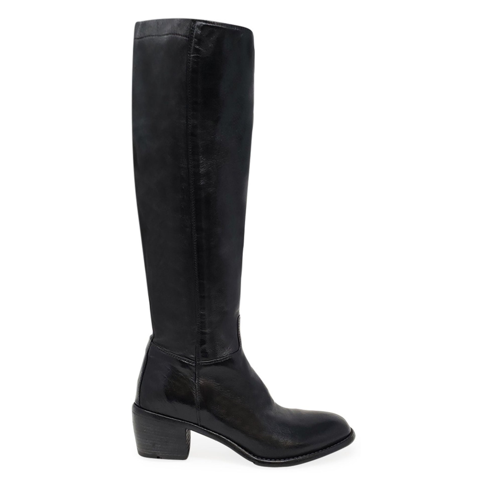 A pair of sleek black knee high boots for women