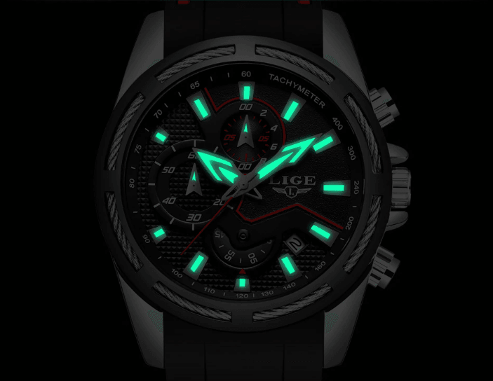 LIGE Men's Multifunction Sport Watch with Durable Rubber Strap