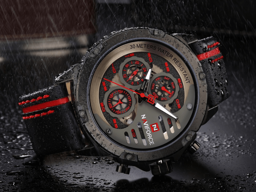 Men's Waterproof Sports Watch with Leather Band & Chronometers