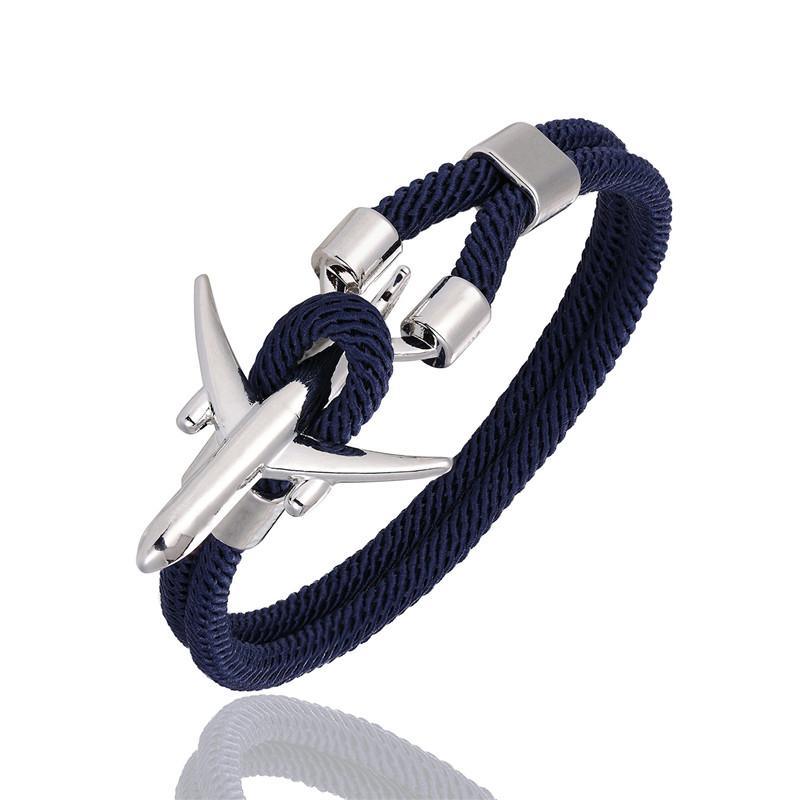 Unisex nautical rope bracelet featuring airplane and anchor charms