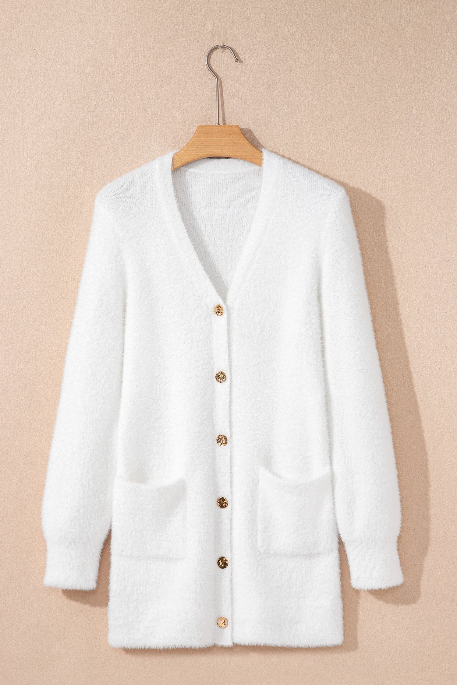Solid Fuzzy Button-Front Cardigan