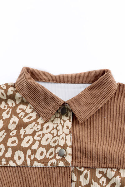 Women's Leopard Print Drop Shoulder Jacket in Brown and Beige