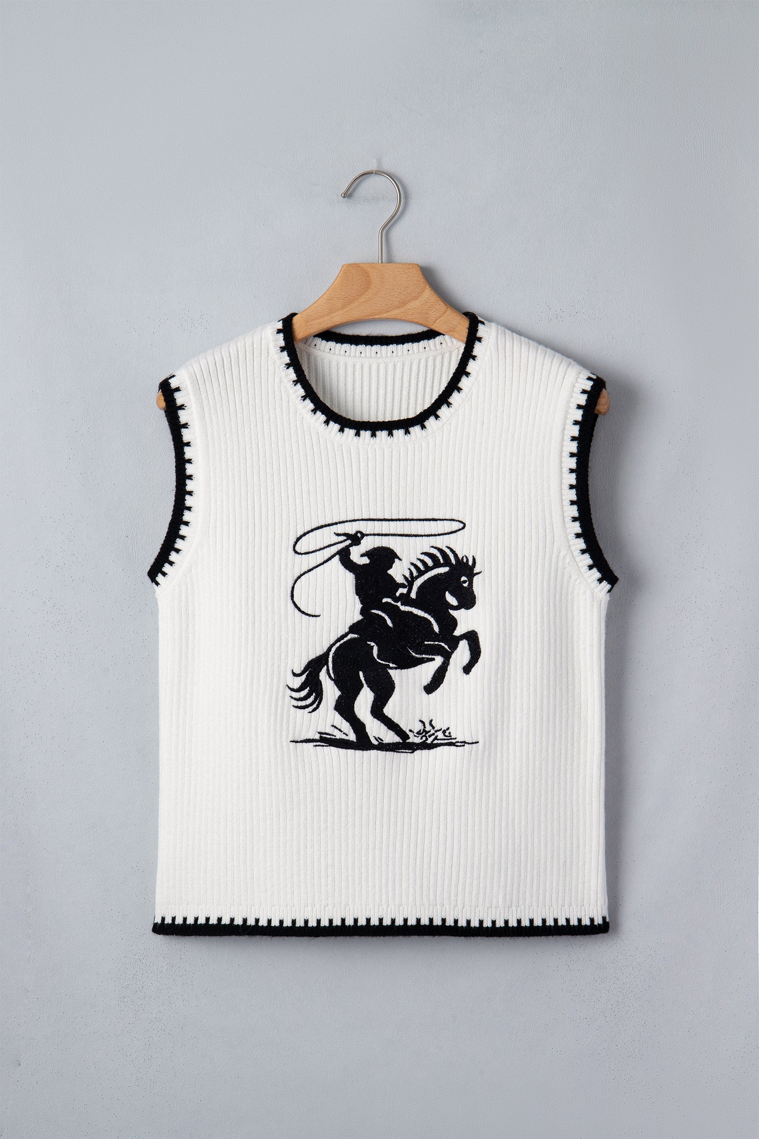 White Rodeo Cowboy Graphic Ribbed Knit Sweater Vest - Image 2