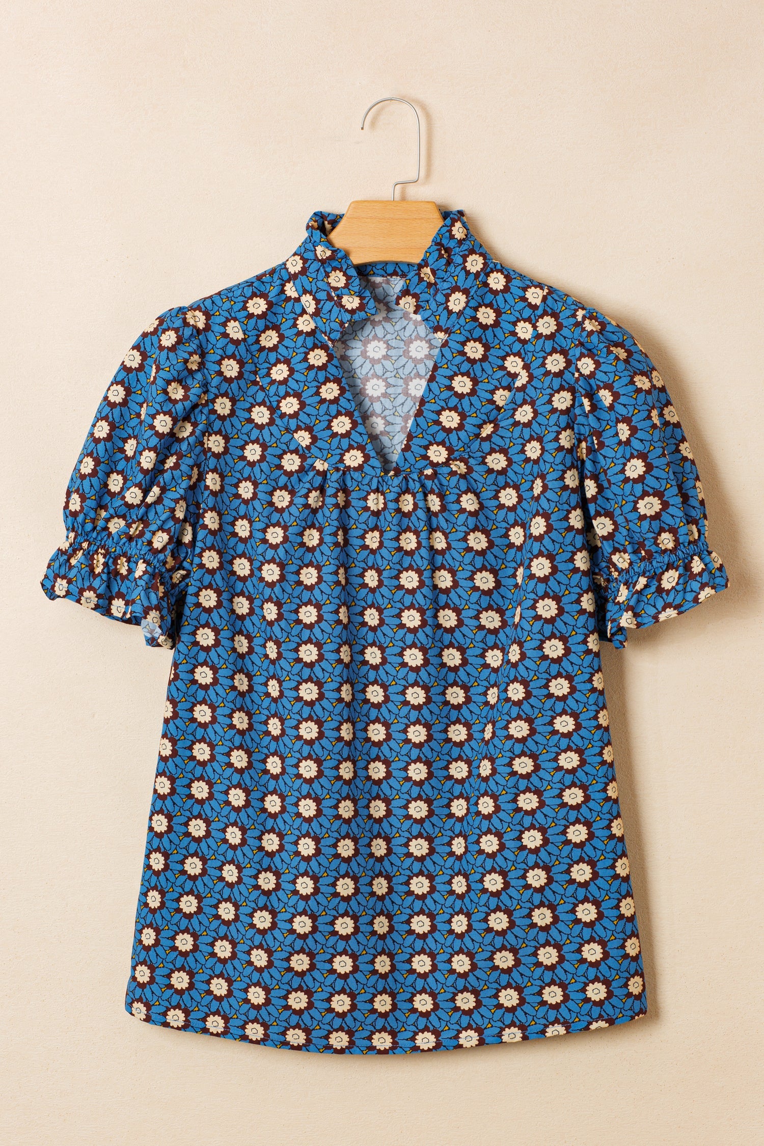 Chelsea Floral Short Puff Sleeve Blouse with Smocked Ruffle Cuffs